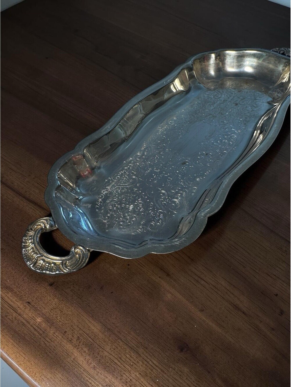 Antique W&S Blackinton Footed Silverplate Serving Tray With Handle, Monogram